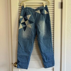 Free People Blue and White Quilted Jeans